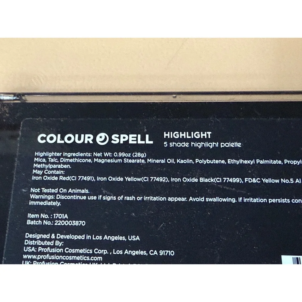 ColourSpell Highlight 5 Shade Highlight Palette Profusion Cosmetics 1701A New‎